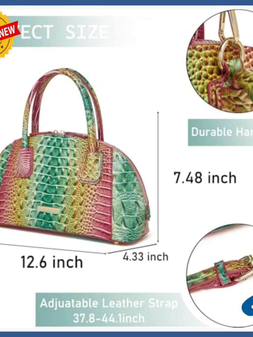 Vegan Leather Tote Bag with Top Handle and Crossbody Strap - Picture 3 of 7